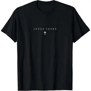 100% Cotton Jesus Saves Cross Minimal Christian T-Shirt| Subtle Religious Faith Casual Tee for Men Women