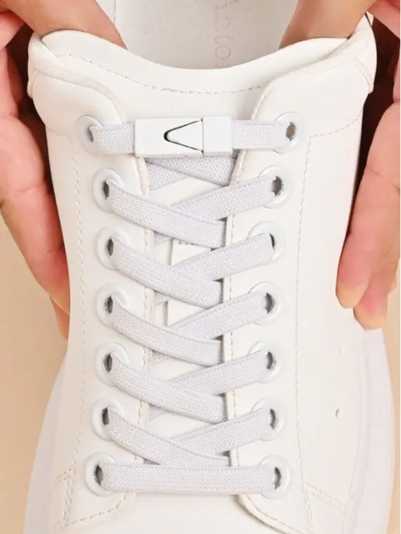 1pair Elastic No Tie Shoelaces With Switch Buckle, White Color, Suitable For Sneakers, Training Shoes And Casual Shoes,White Shoes,Basketball Shoes, Winter Gift Ideas