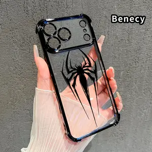 Phone Case for iPhone 17 Pro Max 16 15 Plus Air 14 13 12 11 E Shadow Spider Pattern Transparent Lens Protection Durable Soft Silicone Cover Gift