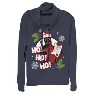 Juniors Womens Marvel Deadpool Santa Naughty List Holiday Cowl Neck Sweatshirt