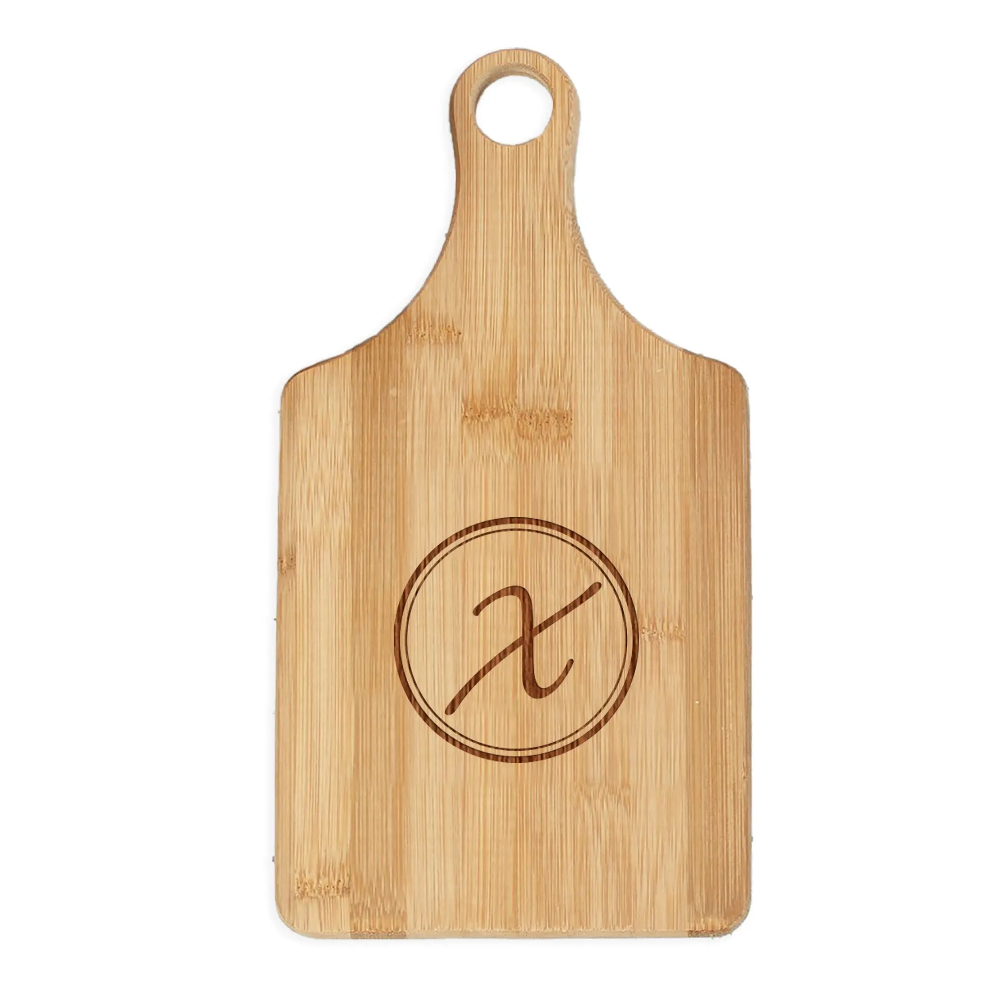 Personalized Initial Bamboo Paddle Cutting Board  Engraved Letter Design Pattern X