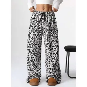 New Fashion Autumn/Winter Casual Leopard Print Floor-Length Straight-Leg Wide-Leg Pants GARMENTARY
