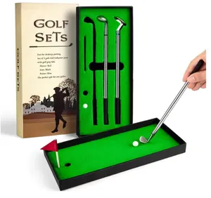 Golf Pen Set, Mini Desktop Golf Ball Pen Gift Set with Putting Green, Flag,3 Golf Clubs Pens & 2 Balls, from Daughter Son Wife