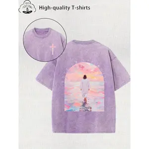 Women'S Trendy Printed Retro Washed T-Shirt - 230G Thick, Retro Street Style Crew Neck Short Sleeve, Machine Washable, Perfect for Spring/Summer Casual Wear, Unique Loose Fit Women'S T-Shirt