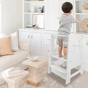 ECOMEX Toddler Standing Tower for Kitchen, Step Stool for Kid's Adjustable Height Learning Stool, Removable Anti-Drop Safety Rail Stool for Bedroom, Bathroom, White