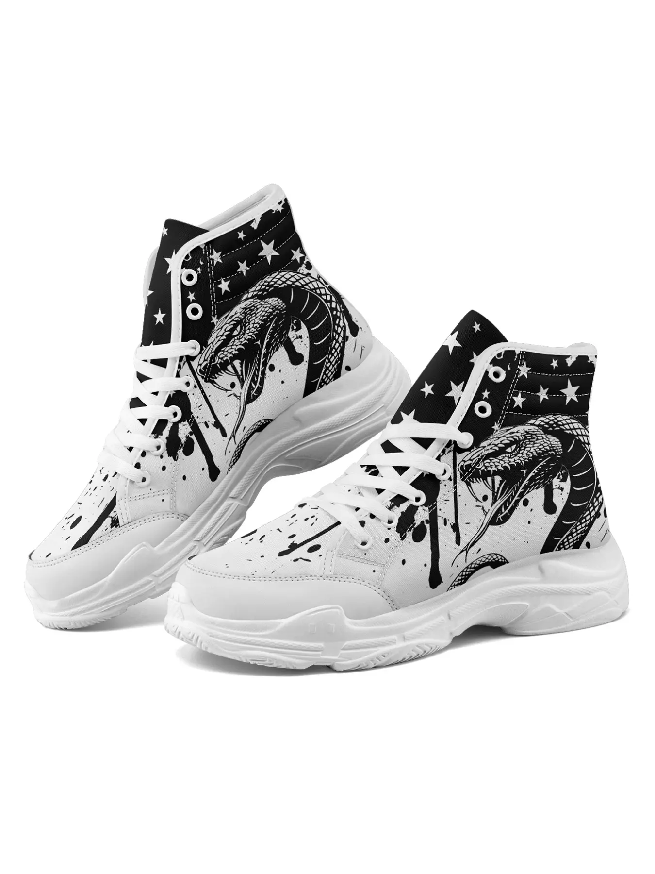 Men's Cobra Graphic High Top Sneakers,Streetwear Skate Shoes, Plus Size  Lightweight Breathable Athletic Casual Footwear for Daily & Game Day