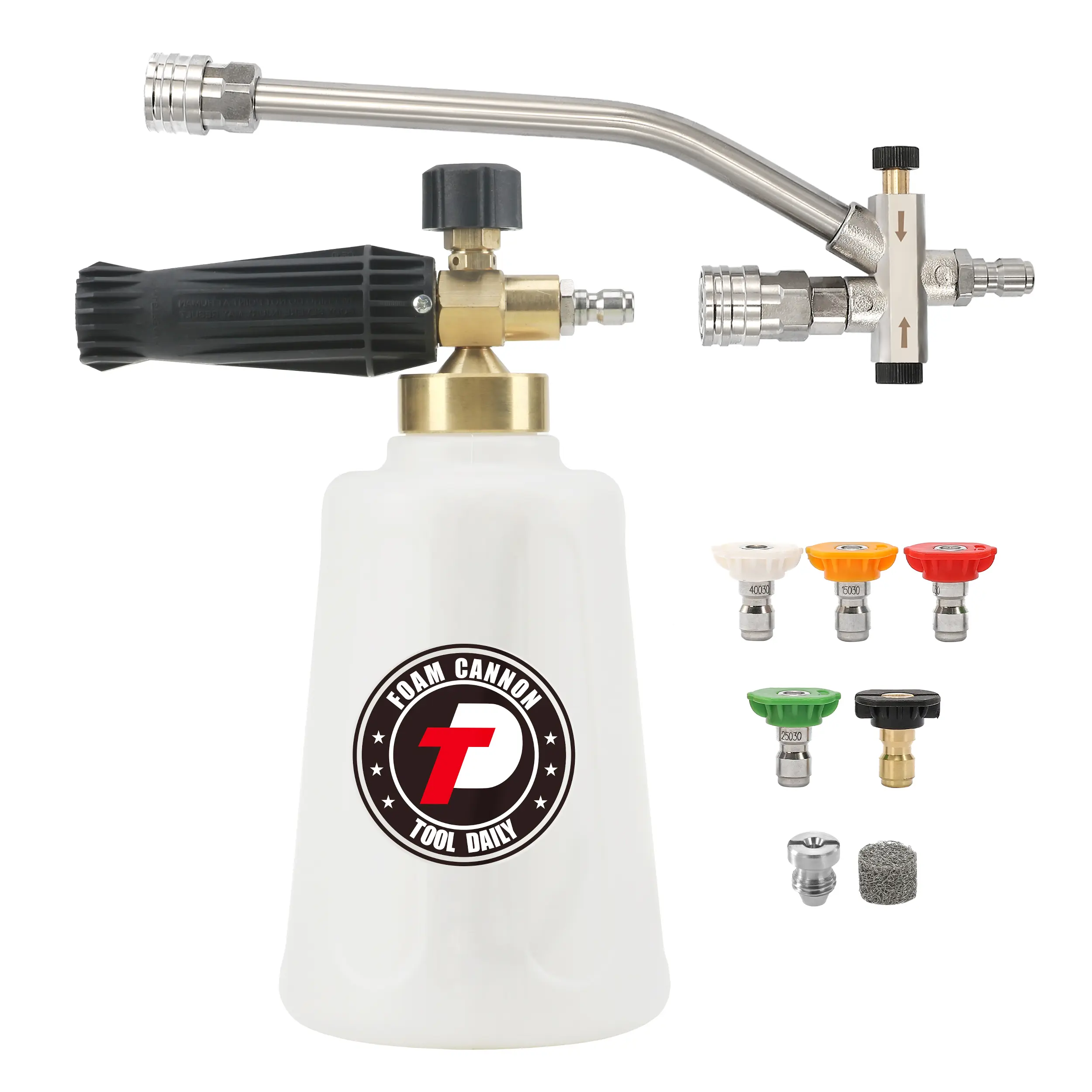 Tool Daily Pressure Washer Foam Cannon Car Wash Accessory - 1/4" Quick Connect, Double Tip, Dual Lance, Wide Mouth Soap Cannon, 5 Power Foaming Nozzles, 3600 PSI, Multiple Sprayer Attachments, Father's Day Gift, Trucks