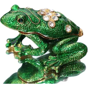 drill frog Trinket Box Hinged Hand-painted  Figurine Collectible Ring Holder