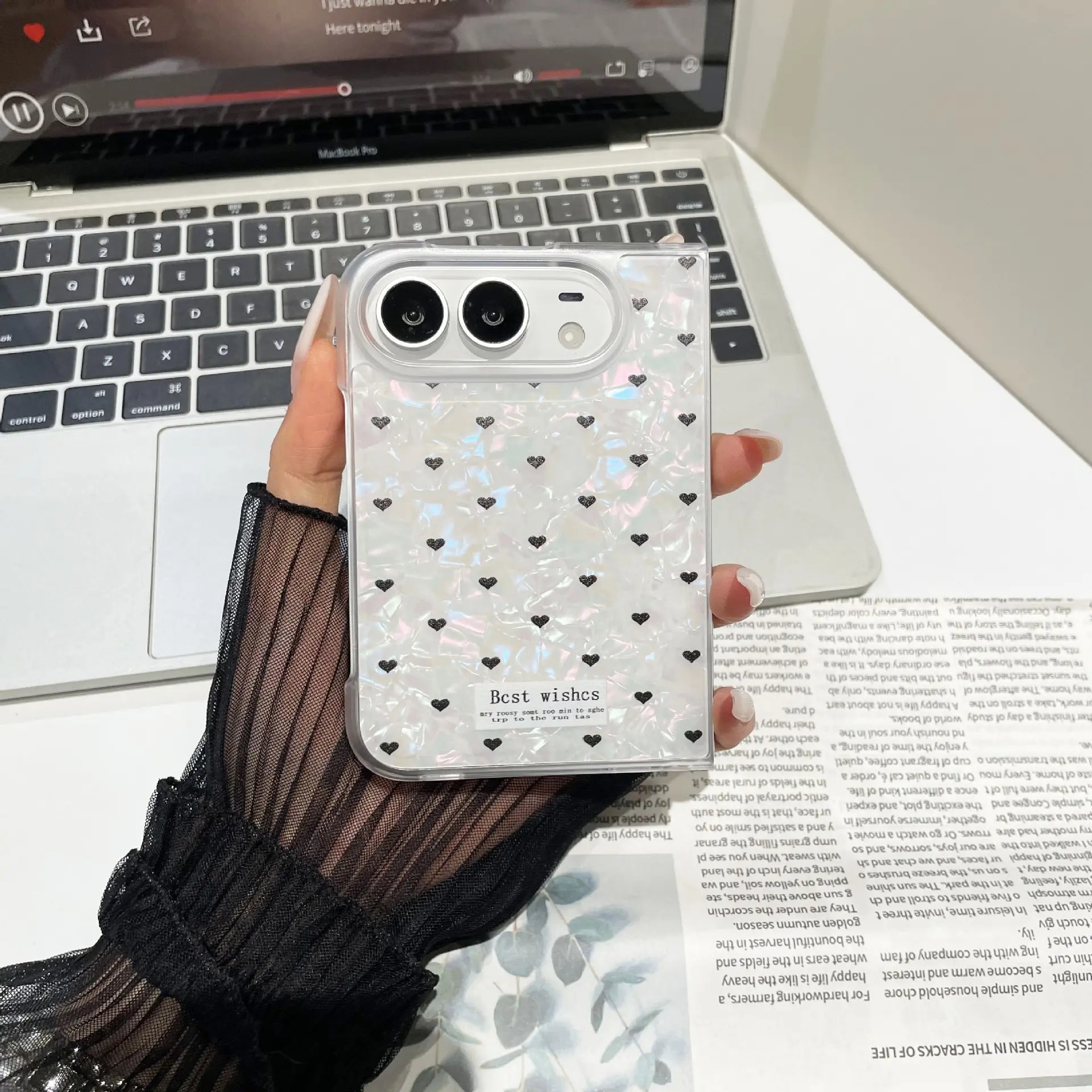 Caseify iPhone Duo Fold Case - INS-Style Seashell/Floral Transparent Full-Coverage Shockproof Cover, Dual-Axis Hinge Guard, Raised Screen & Camera Lips, Multi-Color Aesthetic Fully Edged iPhone Case,iphone duo case