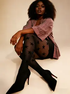 Women's Large Star Jacquard Tights, Women Pantyhose, Woven Star Pattern, Stretchy, Fitted, Statement Leggings for Everyday, Festival, Party, Streetwear