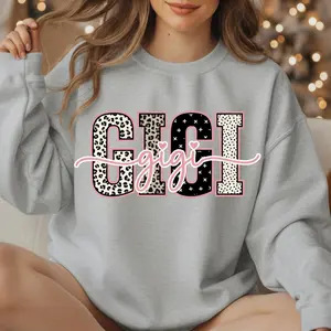 Preppy Leopard Gigi Sweater, Pink Block Letter Grandma Sweatshirt, Grandma Sweatshirt, Gigi Sweater, Gift For Her