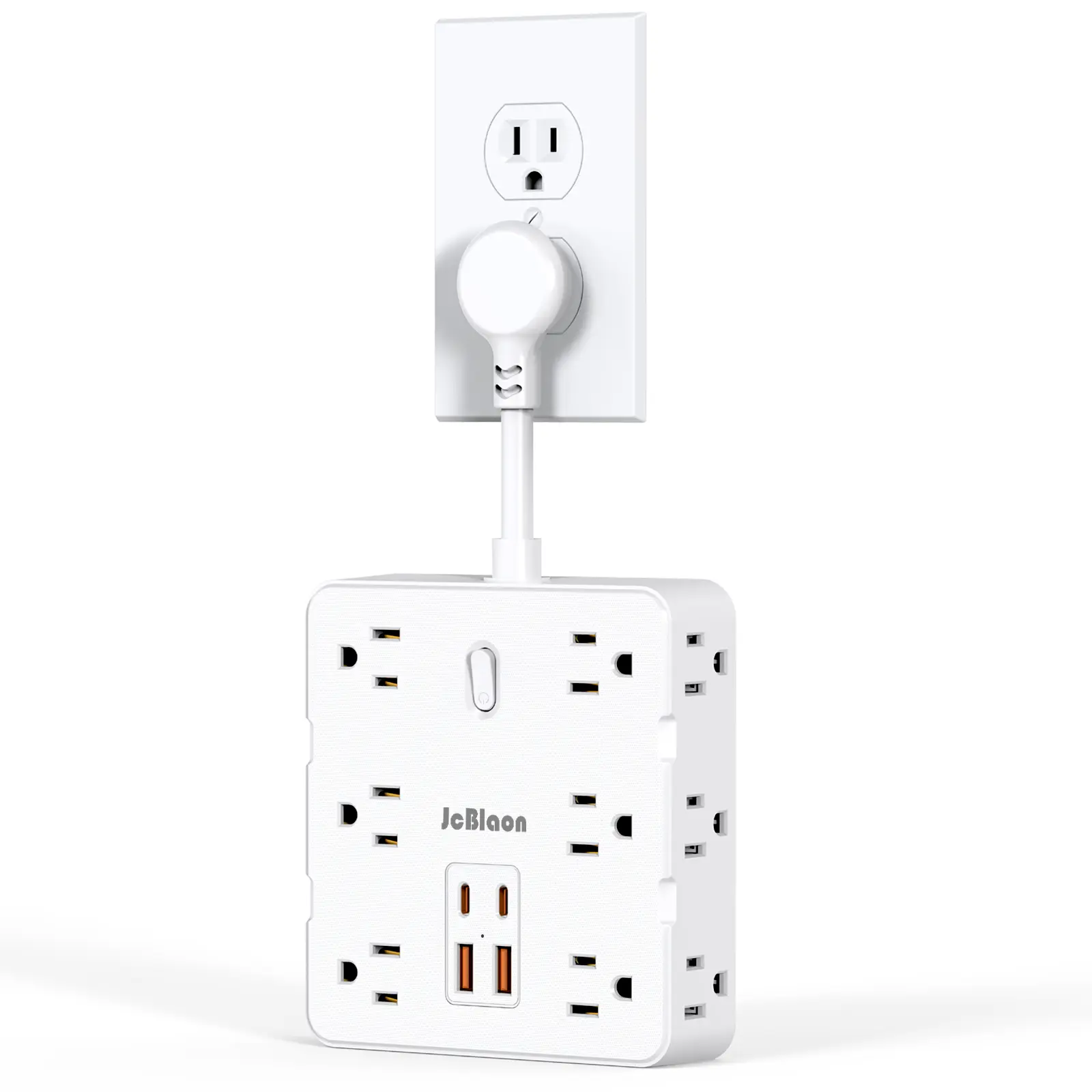 16-in-1 Power Strip with  Overload Protection, Flexible Cable Saves Space , 12 Spacious AC  Outlets And 4 USB Ports In A Wall-mounted Extension Cord Design. Ideal for Office, Den, Home And School Environments