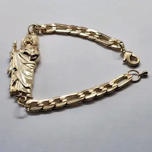 14k Gold Plated Saint Jude Bracelet Cuban Links - San Jude Bracelet