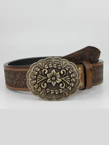 Women's Western Vintage Embossed Belt, Perfect for Pants and Dresses, Stylish Retro Design, Ideal for Casual and Formal Wear, Western Buckle Belt