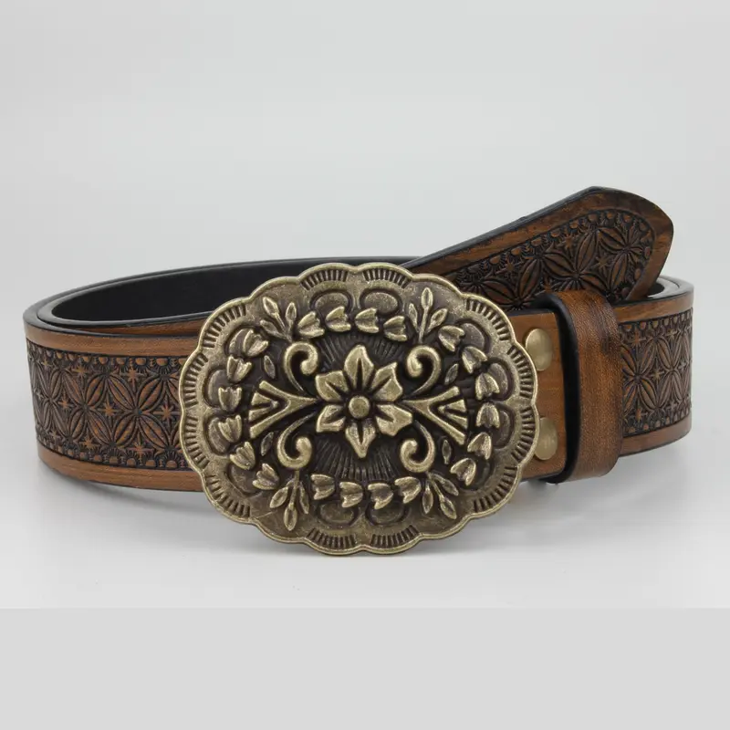 Women's Western Vintage Embossed Belt, Perfect for Pants and Dresses, Stylish Retro Design, Ideal for Casual and Formal Wear, Western Buckle Belt, PU Leather Belts, Belt With Buckle, Fashion Vintage Belts, Western Style Belt