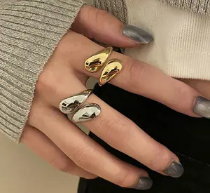 2026 TikTok Viral Waterdrop Irregular Ring Non Tarnish Adjustable Gold Silver Statement Ring Hypoallergenic Dainty Stackable Open Band Aesthetic Y2K Fashion Jewelry for Women Teen Girls Everyday Wear Party Date Outfit Birthday Anniversary Gift for Her