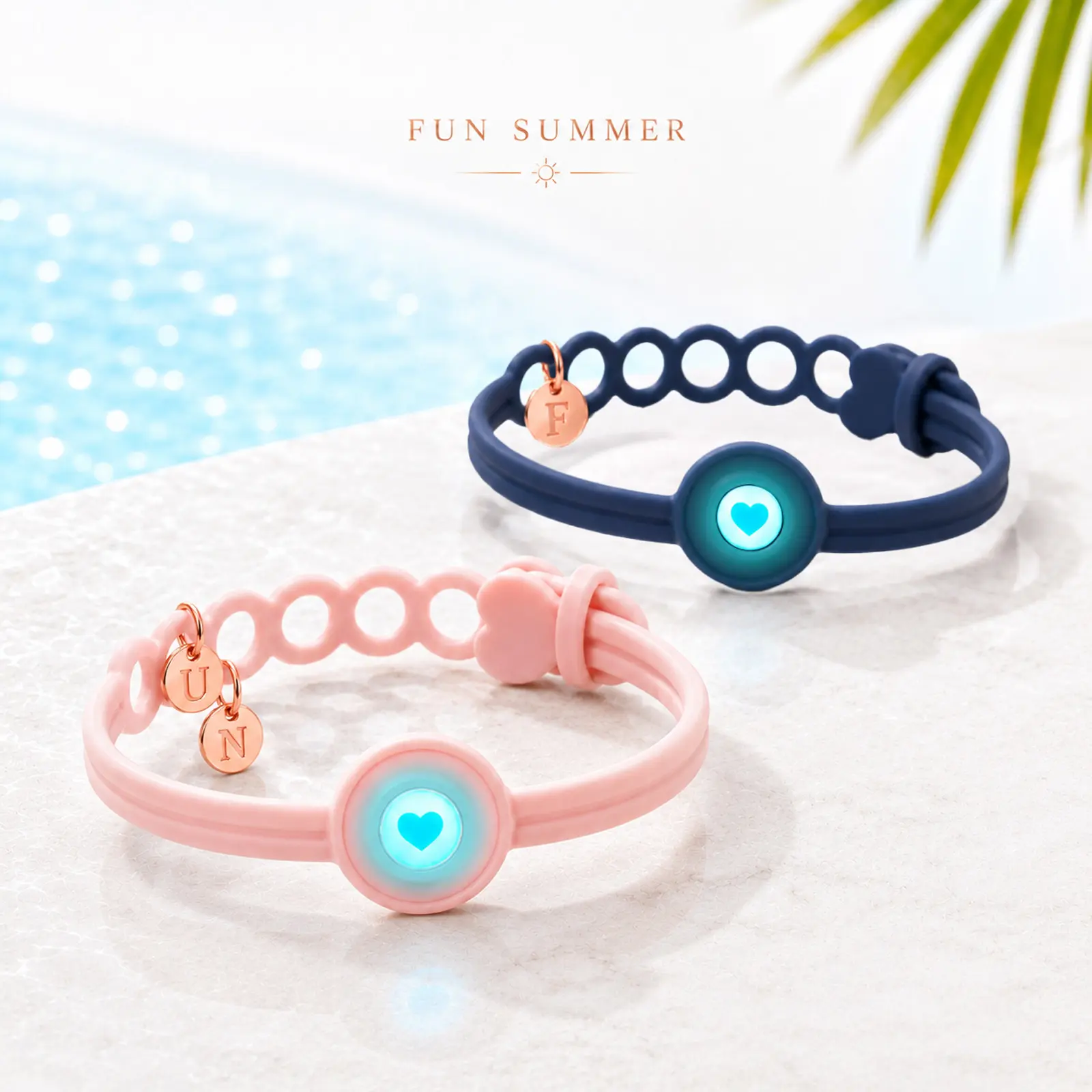 TOTWOO Premium Long Distance Bond Touch Bracelets - Fashion Matching BF and GF Heart Charm Silicone Sport Bracelets with FUN Letter Charm, Smart Connection Jewelry for Couples, Summer Fitness Gifts for Women & Men