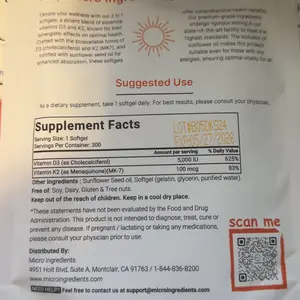 Product Review of Micro Ingredients Vitamin D3 K2 5000IU Softgels | Infused with Sunflower Seed Oil, Vitamin K2 MK7 + Vitamin D Supplement, Non-GMO, No Gluten from m**1