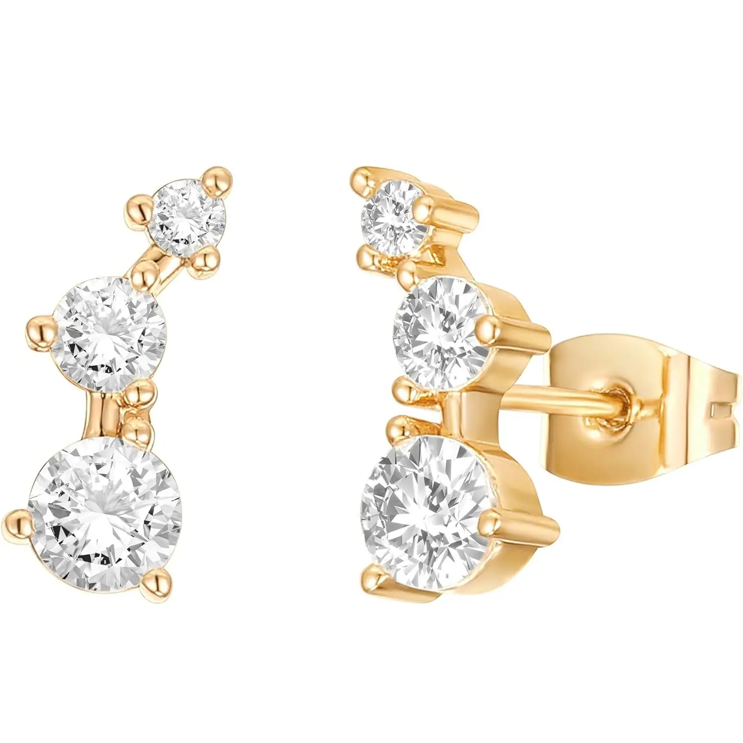 1 pair 14K Gold Plated Cubic Zirconia Ear Crawler Earrings - Faux Diamond Arrow Ear Climber Fashion Earrings for Women, Prefect gift for Birthday/ Christmas/ New Year's Eve/ Anniversary/ Mother's day