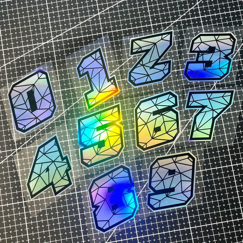1PC 0123456789 Digital DIY racing number sticker Car and motorcycle helmet decorative accessories Fuel tank side window windshield fuel tank cover triangle window waterproof heat-resistant reflective sticker