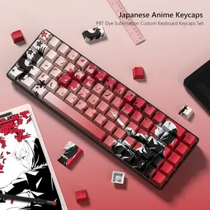 Anime Pattern Keycaps, 130 Keys PBT Dye Sublimation Custom Keycaps Set for Mechanical Keyboard, Keyboard Accessories for 61/64/75/84/87/104/108 Layout