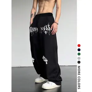 Men’s casual sports pants with a spider web print, drawstring, wide legs, and loose fit; comfortable all-season men’s clothing for everyday wear; athleisure pants