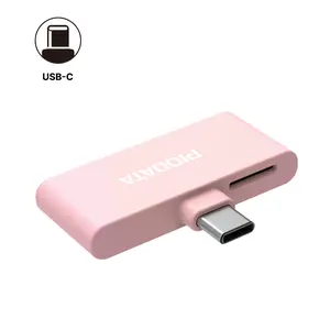 iXflash Q Micro SD card reader w/USB C in Pink, auto-backup with passthrough charging for iPhone, iPad & Android