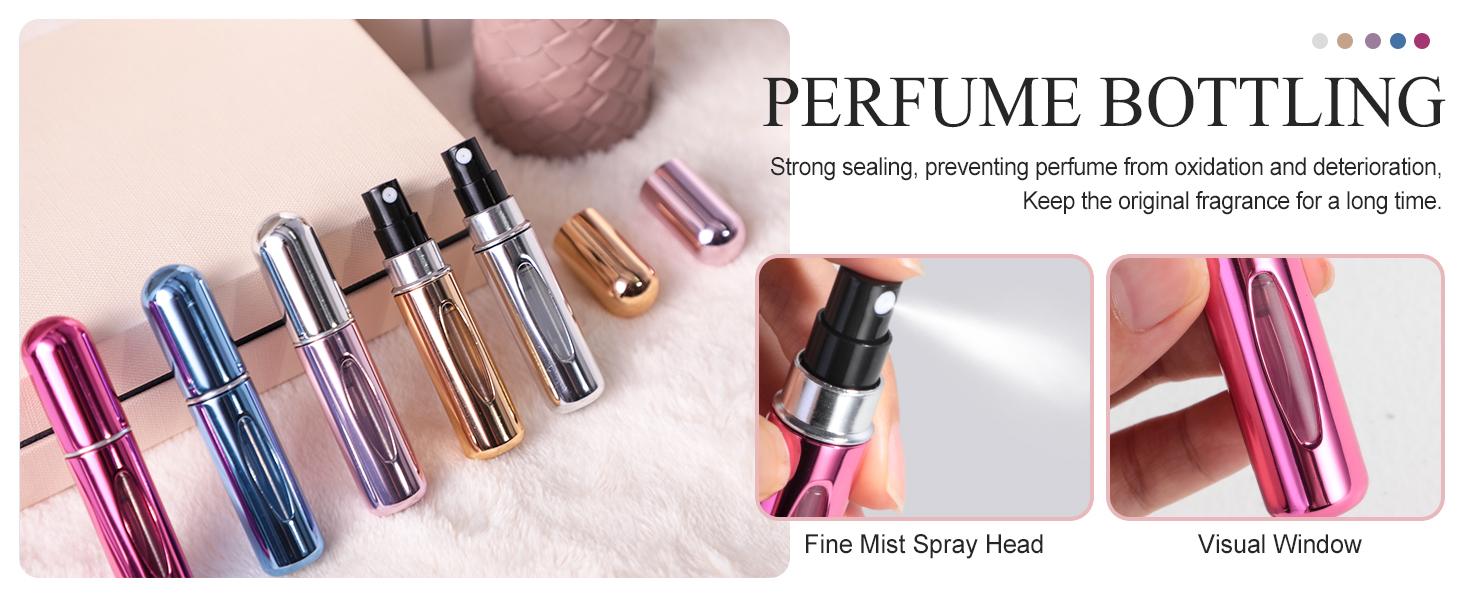 Mini Refillable Perfume Portable Atomizer Bottle 5PCS Travel Size Spray Refillable Refill Bottle 5 ml with Travel and Outgoing Bag