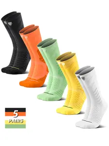 5 Pairs Men's Elite Athletic Crew Socks for Fall & Winter - Thick Terry Cushion  Professional for Running  Anti-Slip & Wear-Resistant  Ankle Support High-Stretch Cuff (No Leg Marks)  Perfect Gift for Guys