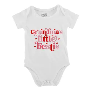 Grandma's Little Bestie & Hearts Baby Bodysuit Funny Babys Short Sleeve Onesies Romper for Infant Newborn Boys Girls Soft Casual Outfit with Snap Closures for Easy Diaper Change