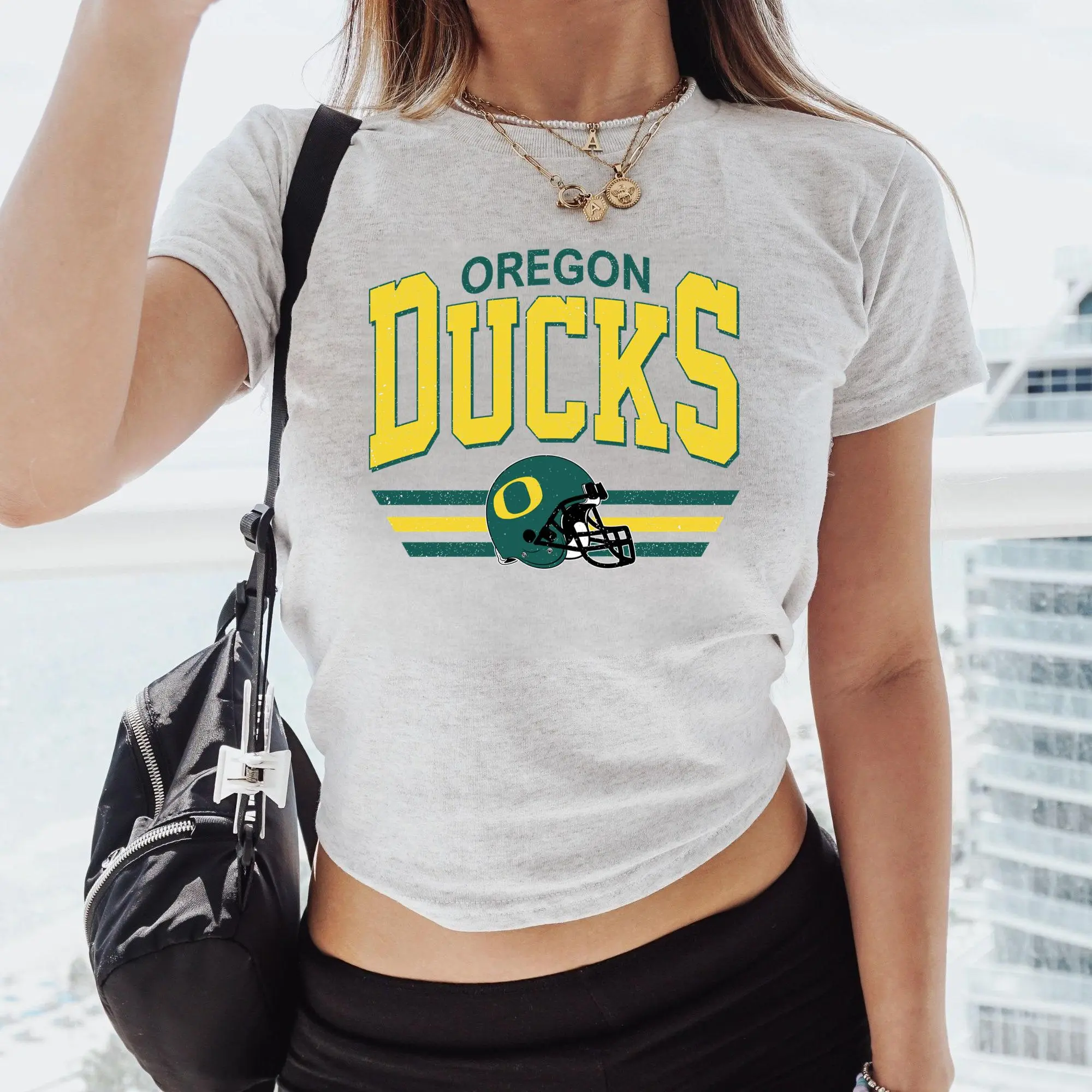 Vintage Oregon Ducks Baby Tee, Retro College Football Graphic Shirt