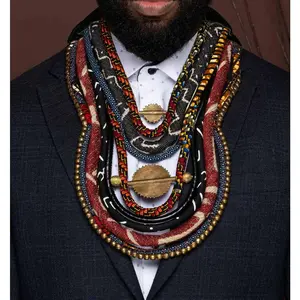 Men's African Statement Necklace | King | African Bib | Ghana Sun Baule | Mud Cloth | African Men's Necklace | Tribe