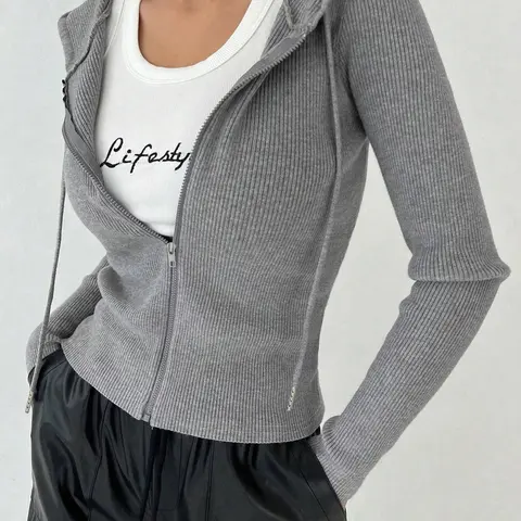 Women's Stylish Solid Color Long Sleeve Zipper Hooded Jacket, Basic Casual Lightweight Soft Fit Jacket and Comfortable Outerwear for Daily Wear, Perfect for Fall and Winter, Autumn Fashion Outerwear