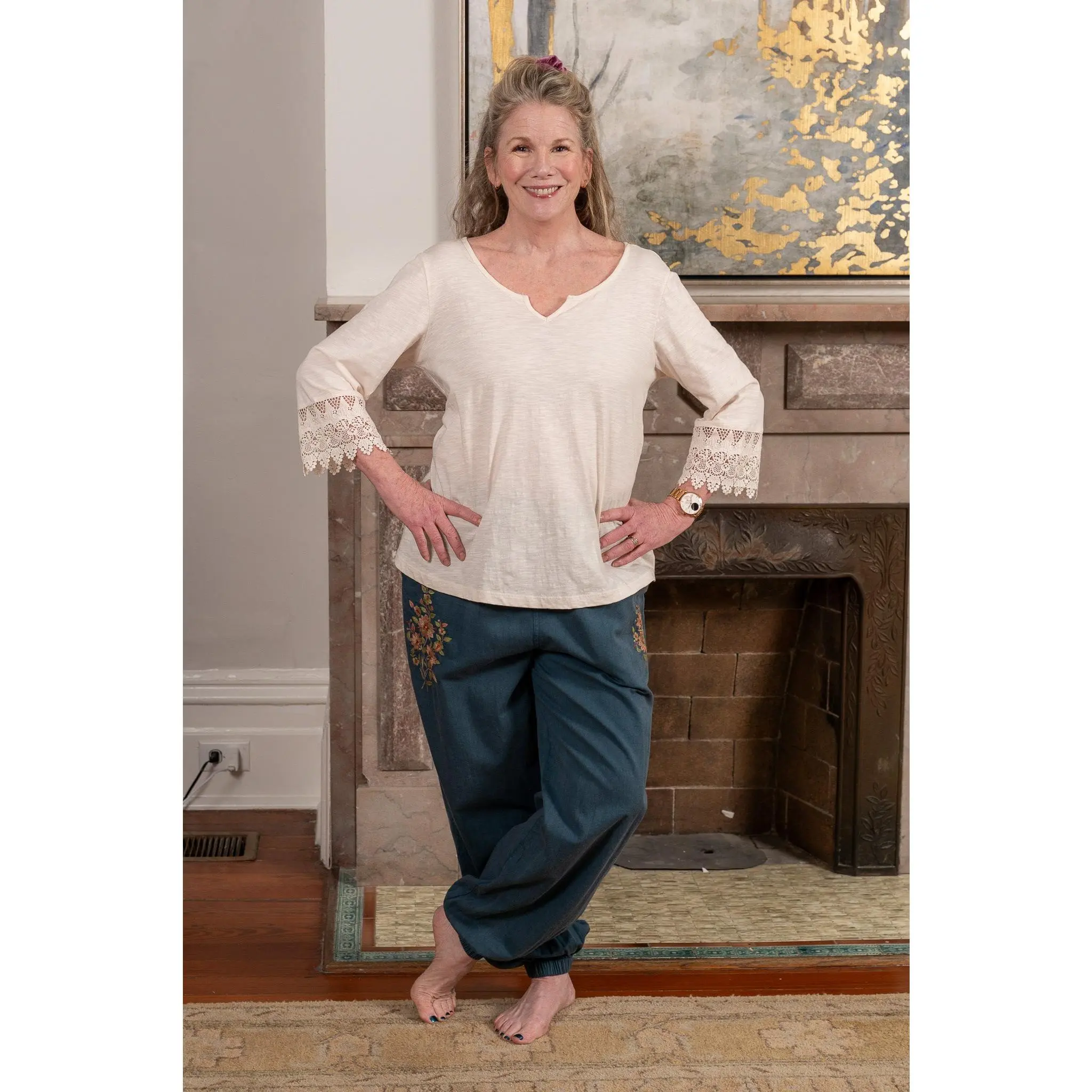 Oleson Embroidered Jogger in Navy