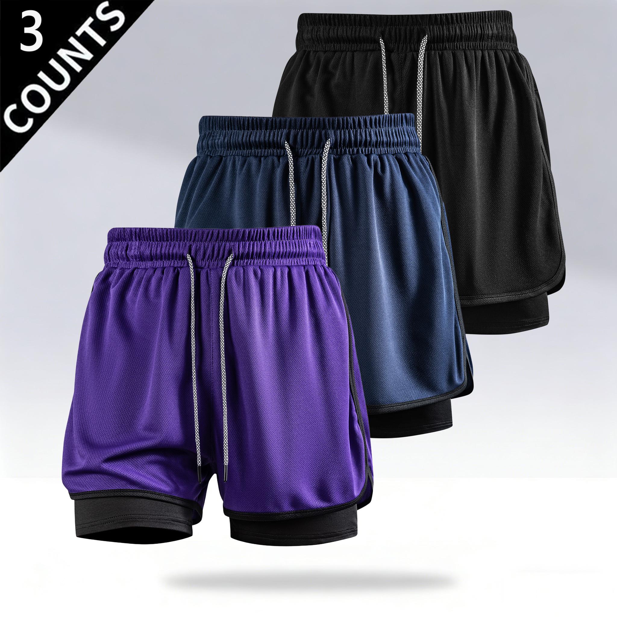3-Pack Men’s 2-in-1 Running Shorts with Liner, Quick-Dry Breathable Mesh Athletic Workout Shorts, Lightweight Gym Basketball Shorts with Drawstring and Pockets, Summer Multi-Pack Sports Shorts for Fitness and Everyday Wear