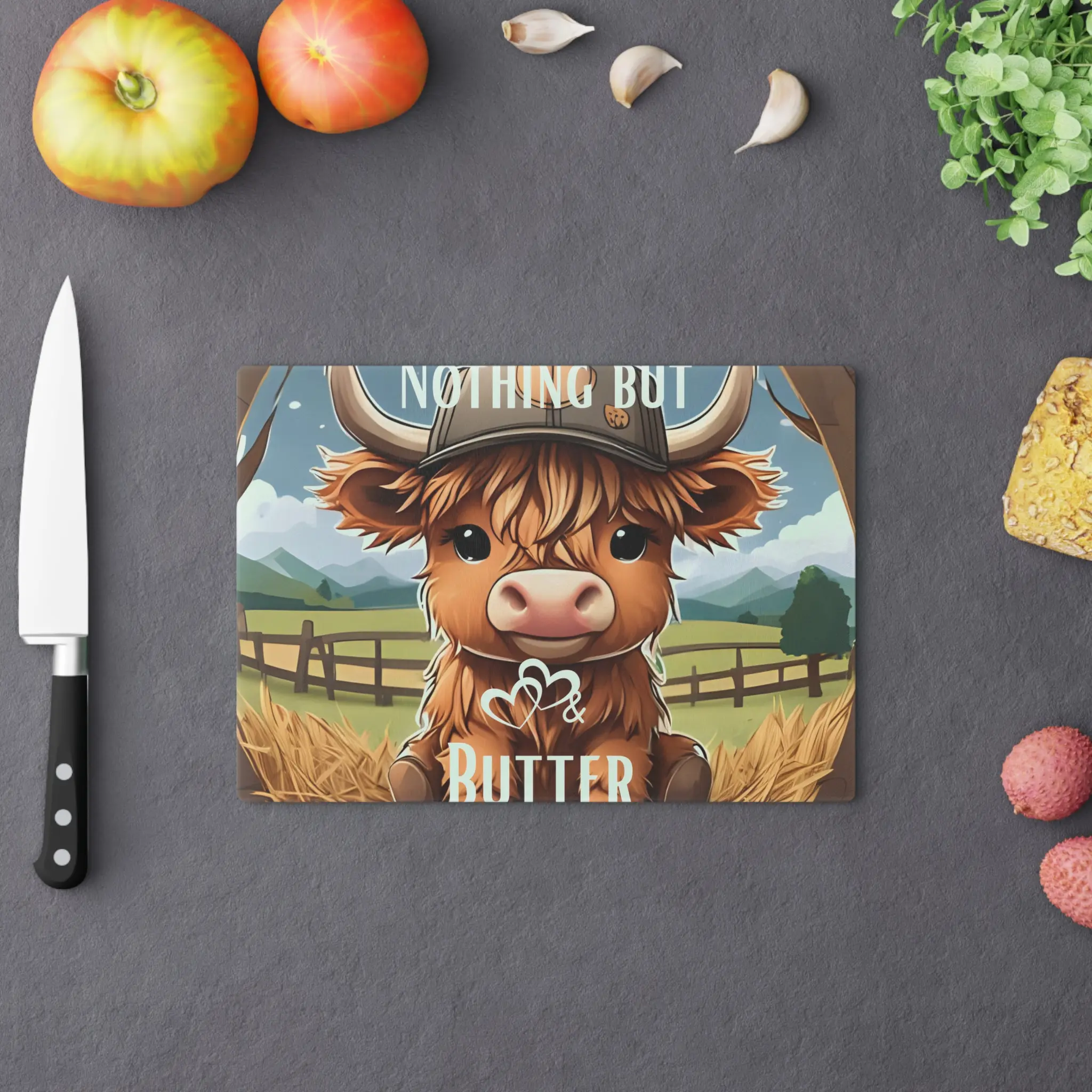 Cutting Board, Baby Highland Cow Quote, Love and Butter Kitchen Decor, Wood Chopping Board, Gift for Cow Lovers, Farmhouse Decor