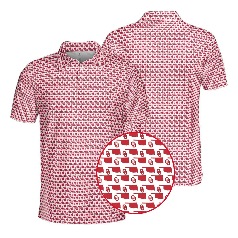 The Oklahoma Sooner State Men’s Short Sleeve Collegiate Polo – Stylish 3D Golf-Style Men’s Shirt with Artistic Detailing, Built for Breathable Performance, Cool Comfort, and Everyday Sooner Pride