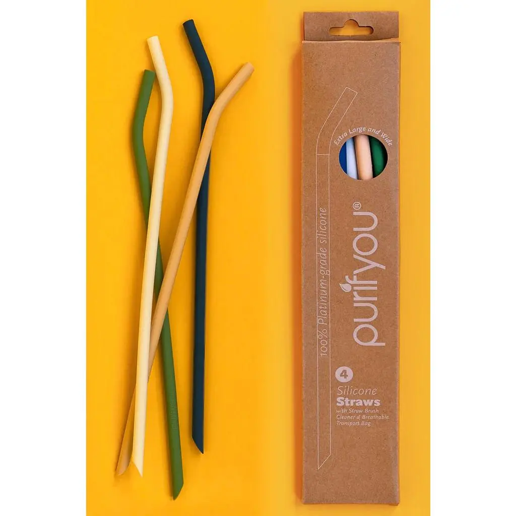 purifyou Reusable Silicone Straws - Long, Slender, & Kids Sizes, Eco-Friendly, BPA-Free, Durable & Flexible