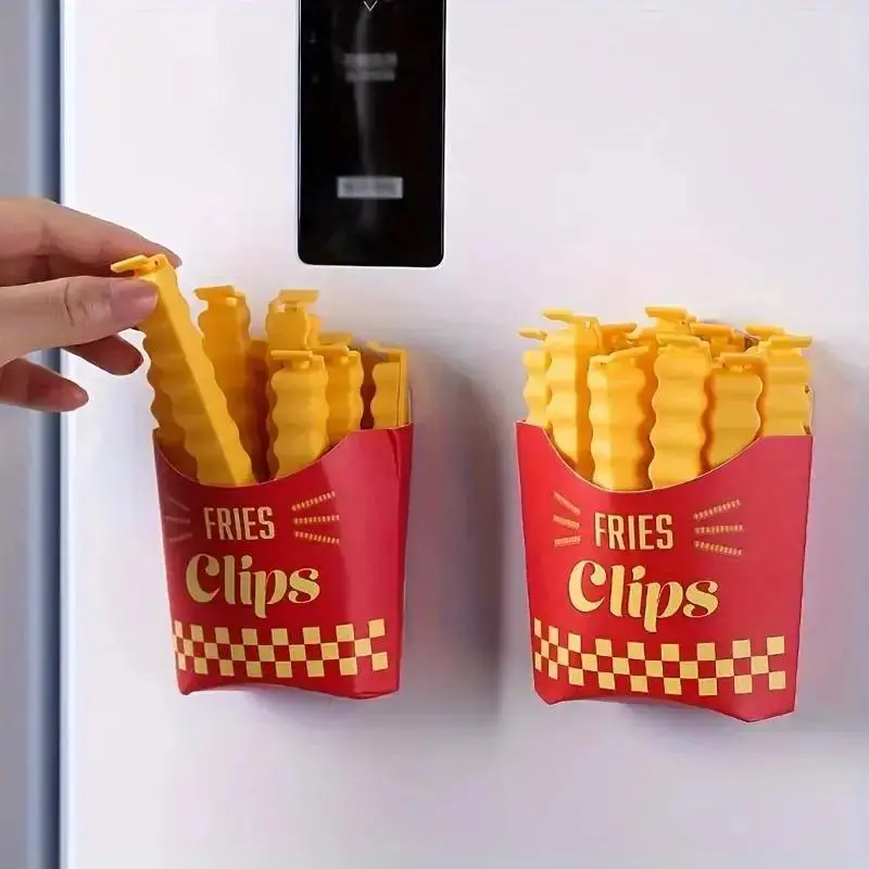 FOR YOU- French Fries Design Food Bag Clip, 1 Set Including 12pcs French Fries Food Bag Sealing Clip, Creative Decorative Fridge Sticker, Home Decor Supplies BETTER