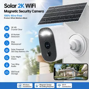 【JOOAN 2K Wireless Outdoor Security Camera】Indoor/Outdoor, Easy Magnetic Mount, Smart Garage Security Camera – HD Video,  AI Human Detection, IP66 Waterproof, Color Night Vision, Wi-Fi, Two-Way Audio,Smartphone Control Lens, Optional SD/Cloud Storage