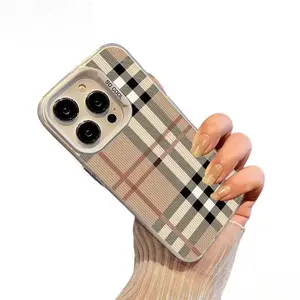 Retro Plaid Texture Pattern Phone Case, Durable Protective Cover, Fashion Phone Protector for iPhone 17  16 15 14 13 12 11 Pro Max 7 8 Plus X XS MAX Black Cellphone Protection Shockproof Smartphone Casing Suitable for Samsung S24 FE