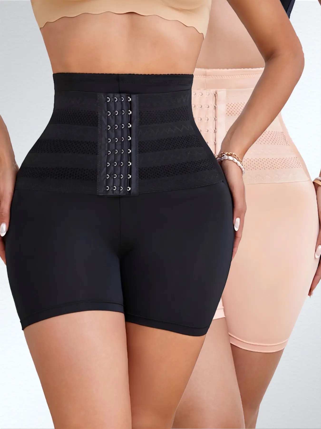 2 pcs Women's High-Waisted Tummy Control Shaping Pants with Butt Lifting Belted Waist & Row Buckle Closure - Belly Tight Boxer Briefs Suitable for Postpartum, Gym, Casual Attire