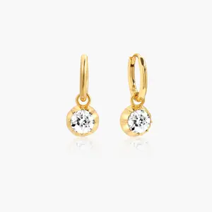 en route Georgian Detachable Hoop Earrings in Gold, Timeless Design with Solitaire CZ & Scalloped Setting, Versatile Charm for Day-to-Night Looks