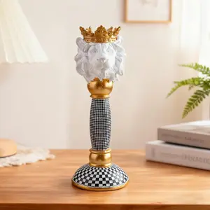Resin Court-style Lion-head Decorative Column in Gold and White Color Scheme-Hand-painted High-end Retro Home Decor