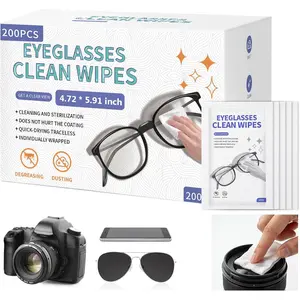 200-Pack Large Glass Cleaner Lens Wipes for Eyeglasses — Pre-Moistened, Individually Wrapped Cleaning Wipes for Camera, Phone, Computer, and Laptop Screens (4.72 × 5.91 inches)