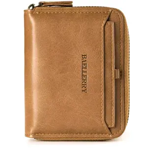 Men's Leather Bifold Credit ID Card Holder Wallet with Zipper Coin Pocket Purse multifunctional minimalist