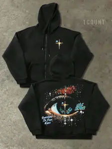 Letter Print Hooded Unisex Cardigan, Loose Long Sleeve Zipper Jacket, Trendy Streetwear, Fashionable Casual