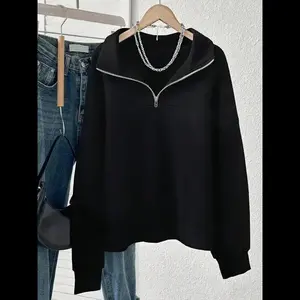 Women's Loose-Fit Zip-Up Pullover Sweater, Back-To-School Style, Graduation Look, Casual Daily Wear, Comfortable Fall Clothing Sweatshirts Womenswear