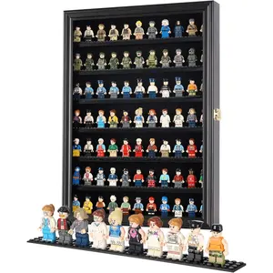 Minifigure Display Case Building Block Toy Wall Cabinet Showcase for Small Miniature Collectibles Mini Brands Thimbles Lockable UV Protection Door Black Finish Frame
