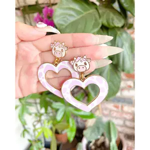 Lavender Cow Heart Earrings